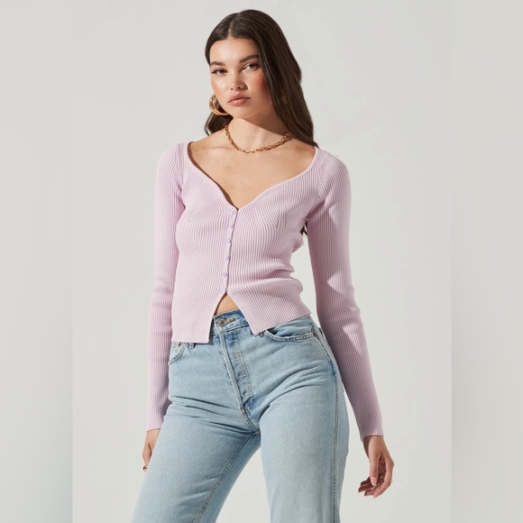 ASTR long sleeve v-neck cardigan in icy pink sz S - Picture 5 of 6